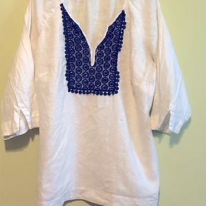 Linen CharterClub Blue Embroidered top